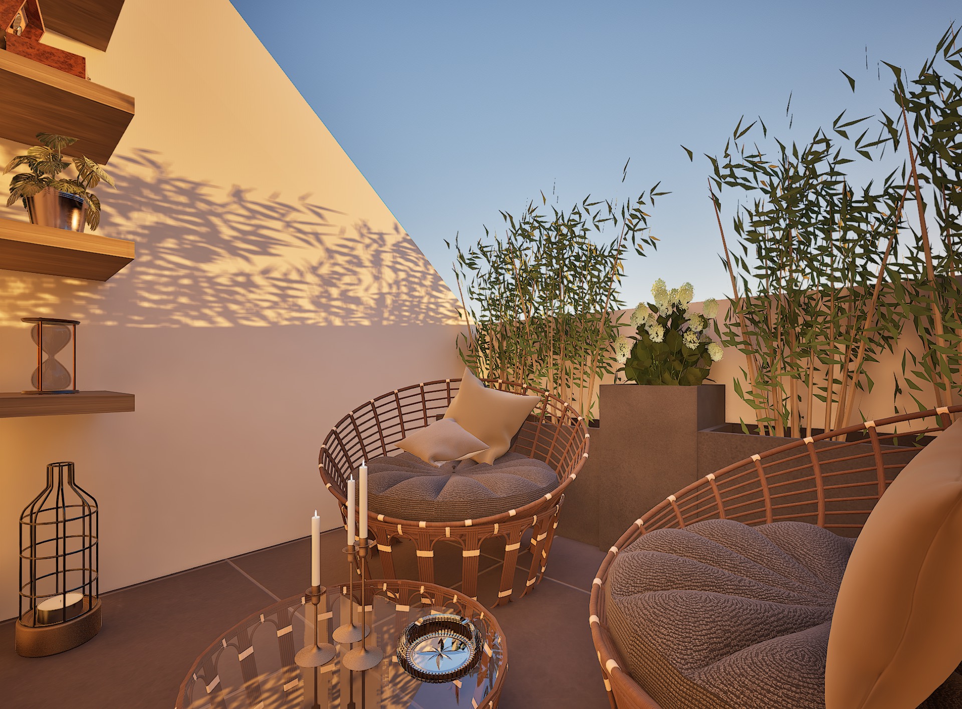 Dachterrasse in der goldenen Stunde