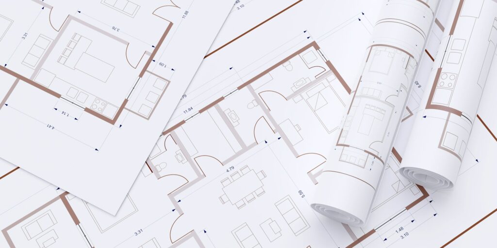 House floor plan, construction concept. Architecture blueprint drawings background, top view. 3d